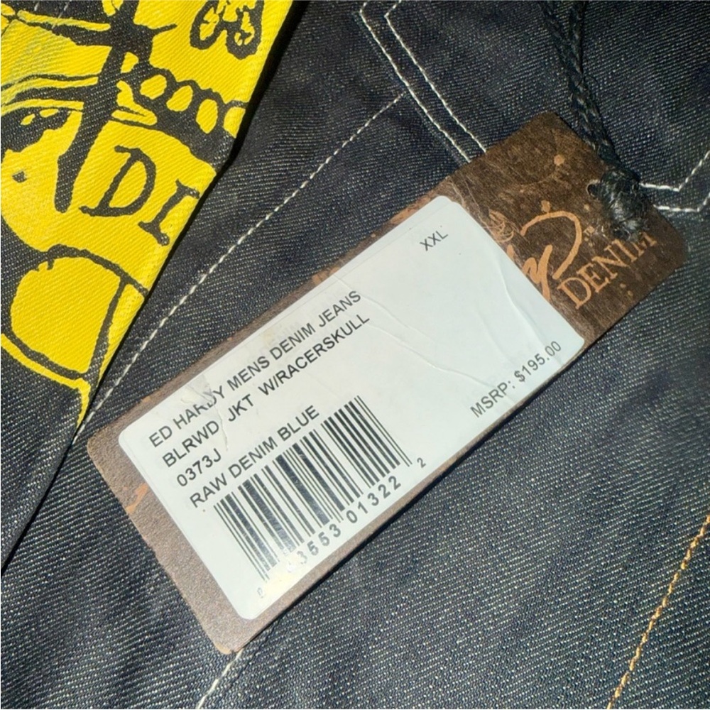 Ed Hardy Black Jacket with Vibrant Yellow Tattoo Inspired Skull Design NWT - Picture 3 of 10